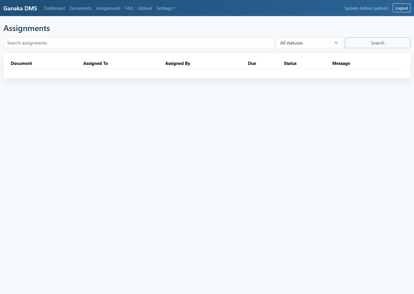 Ganaka DMS assignments page screenshot